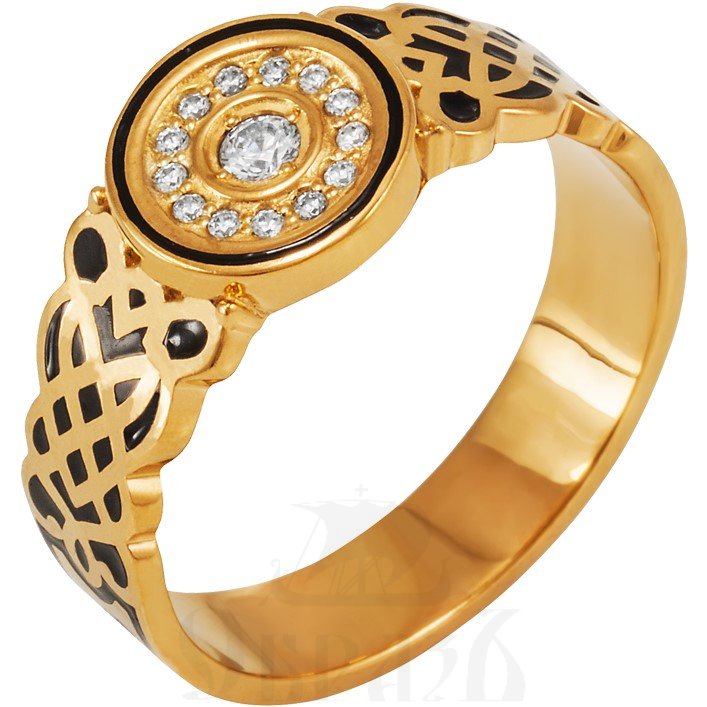 православное кольцо "защити мя", серебро 925 пробы с золочением, эмалью и фианитами (арт. 03.048)